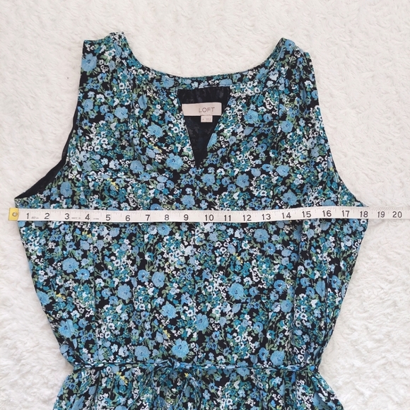 LOFT Blue Floral Tie Waist Sleeveless Dress- Size M - Picture 6 of 7